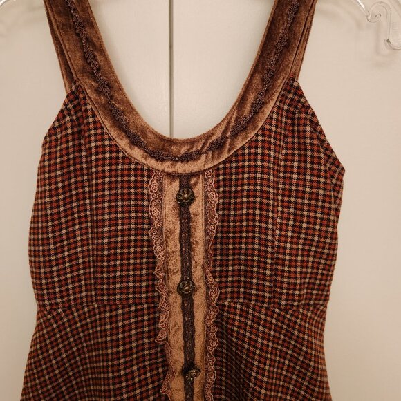 Axes Femme Brown Fall Plaid lace ruffle sleeveless dress - Picture 2 of 6